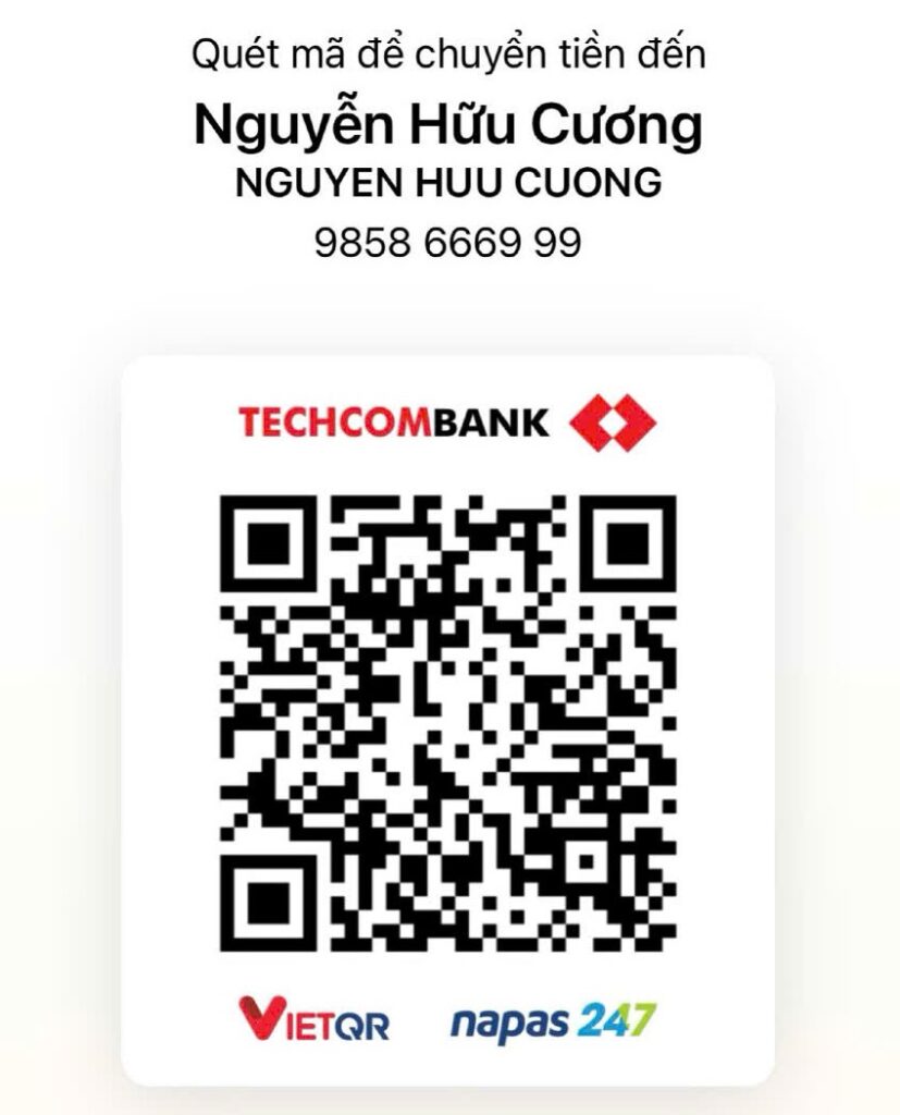 Hình thức thanh toán Số tài khoản cá nhân Nguyễn Hữu Cương - Giám đốc công ty